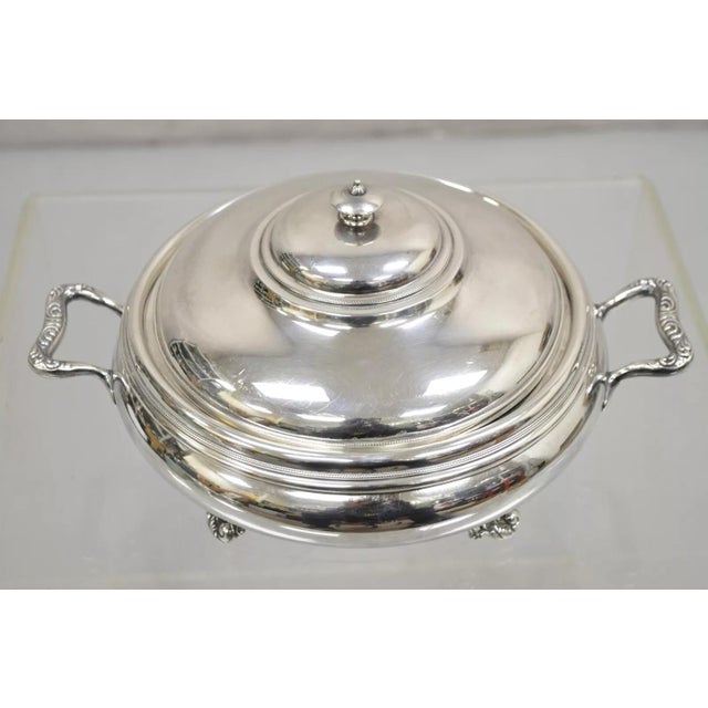Antique English Victorian Silver Plated Covered Tureen Platter Dish by Rockford. Engraved "1907" ornate scrolling feet,...
