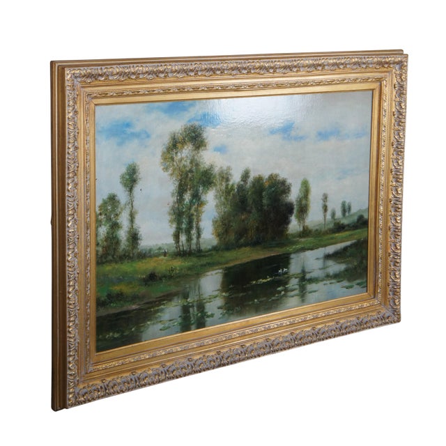 Impressionist Mid 20th Century Vintage Impressionist Style Water Lily Pad Landscape Painting Oil on Canvas, Framed For Sale - Image 3 of 12