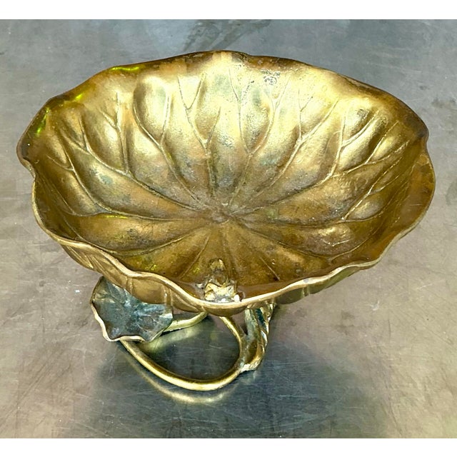 Vintage Boho Brass Lily Pad Bowl For Sale - Image 9 of 10
