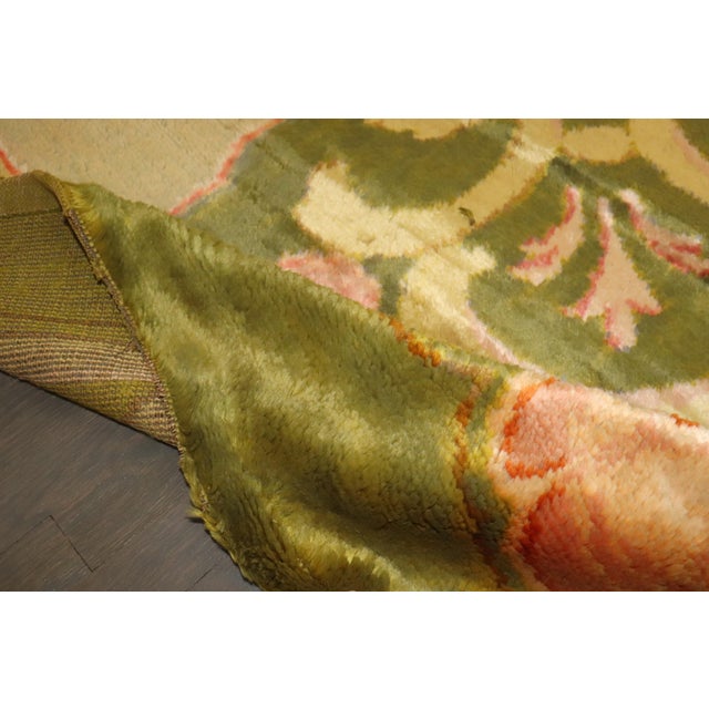 Spanish Antique Zabihi Collection Spanish Savonnerie Oversize Green Pink Rug - 11'7" x 15'1" For Sale - Image 3 of 12