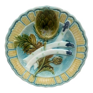 French Majolica Asparagus Plate Salins, Circa 1890 For Sale