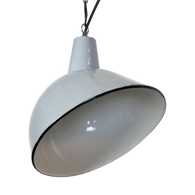 Industrial Grey Enamel Factory Pendant Lamp, 1960s For Sale