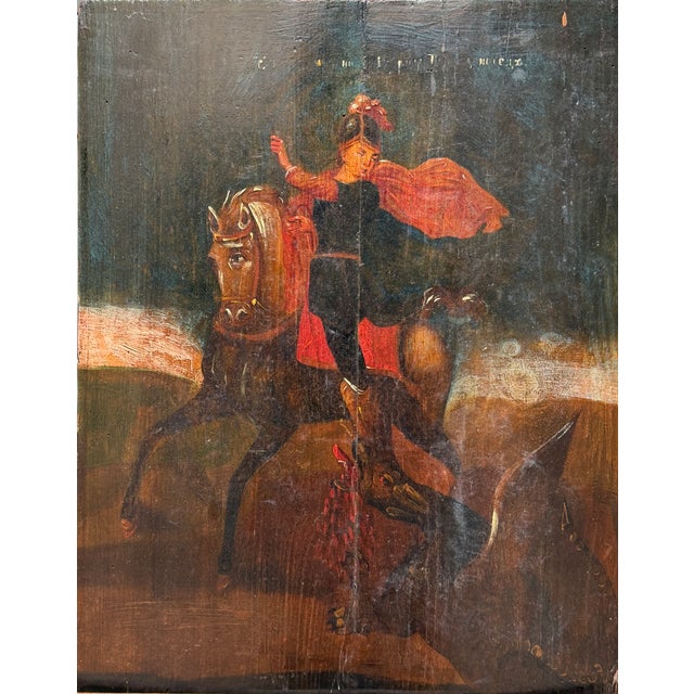 Depicting Saint George on Horseback Slaying the Dragon, 1800s, Oil on Panel For Sale - Image 7 of 7