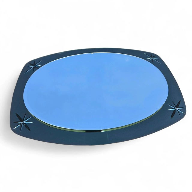 Rare 1950s Cristal Arte Italian Teal Starburst Mirror – Mid-Century Modern Atomic Age Glamour For Sale - Image 11 of 13