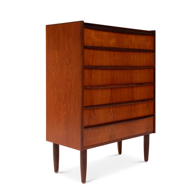 Mid-Century Modern Vintage Danish Mid-Century Six-Drawer Teak Tallboy Dresser 1960s For Sale - Image 3 of 9