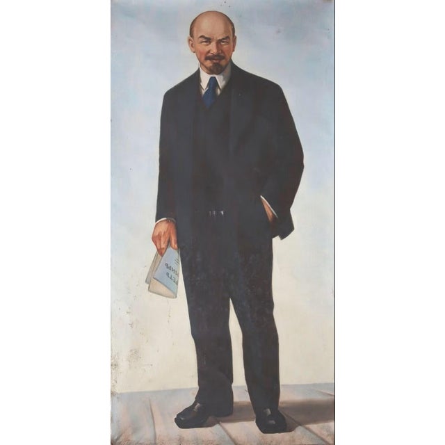 Vladimir Lenin Portrait, Original Soviet Oil Painting on Canvas, 1970s 152-78 For Sale