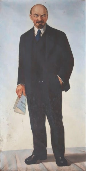 Vladimir Lenin Portrait, Original Soviet Oil Painting on Canvas, 1970s 152-78