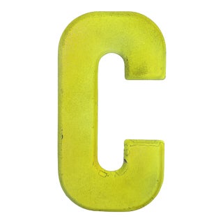 1960s Rustic Neon Yellow “c” Sign Beveled Letter For Sale