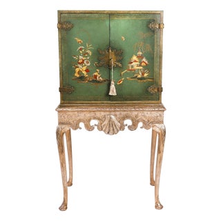 Mid-Century Green Lacquered Cocktail Cabinet on Stand from Harrods, 1940s For Sale