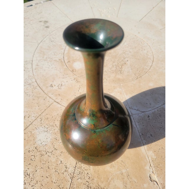 Rare find, signed, bronze Japanese vase with gorgeous Murashido redish brown and green patina.