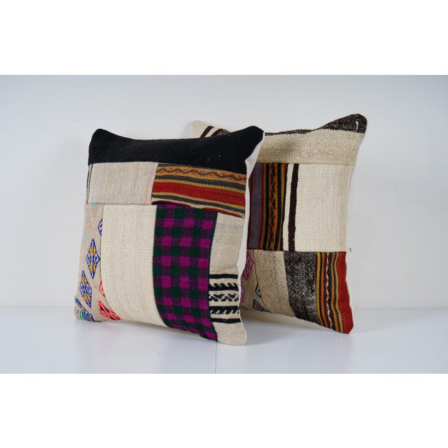 Mid-Century Modern Wool Turkish Kilim Pillow Cover - A Pair For Sale - Image 3 of 4