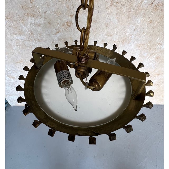 Spanish 1960s Brutalist Gilt Metal Nail Design Sunburst Ceiling Fixture For Sale - Image 9 of 12