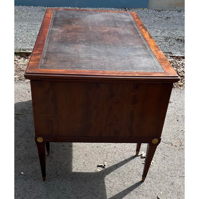 French Neoclassical Mahogany Leather Top Desk With Ormolu Urn Mounts & Pull-Out Slides For Sale - Image 10 of 12