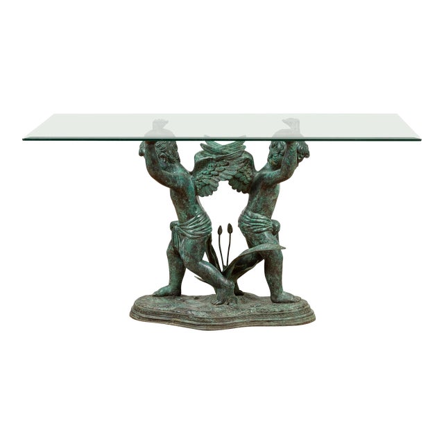 Contemporary Greco-Roman Style Bronze Double Cherub Dining Table Base For Sale