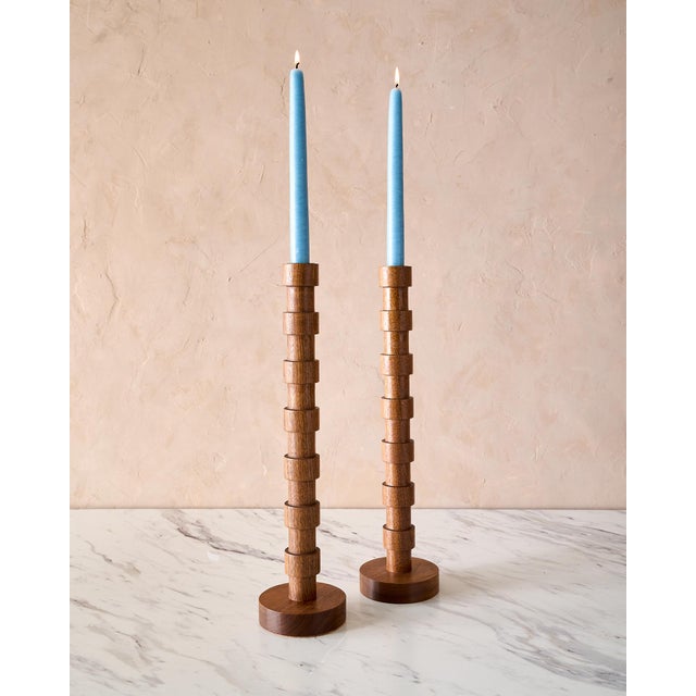 "Franc" Hand Turned Walnut Candle Holders by Lostine, Set of 2 For Sale - Image 10 of 11