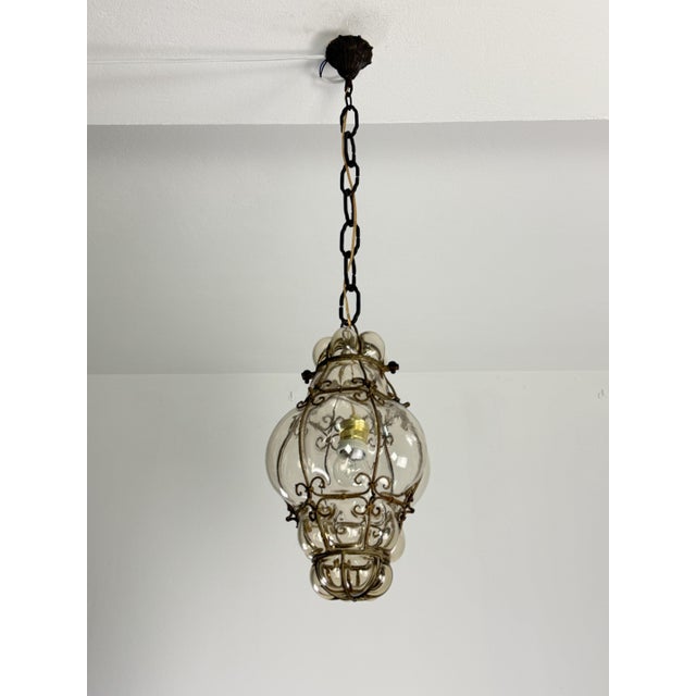 Mid-Century Venetian Lantern in Caged Blown Murano Glass, 1940s For Sale - Image 12 of 13