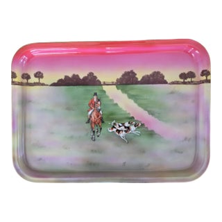 1940s Porcelain Tray With Handpainted Hunt Scene For Sale