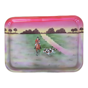 1940s Porcelain Tray With Handpainted Hunt Scene