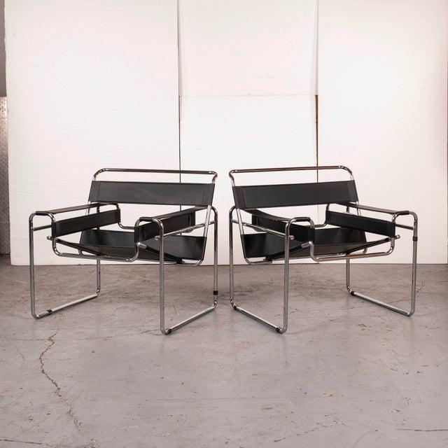 Pair of Late 20th Century Black Leather Wasilly Style Chairs, Not Labeled For Sale - Image 10 of 16