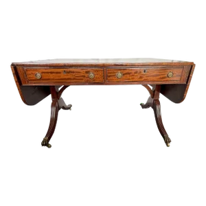 Antique English Regency Drop Leaf Mahogany Partner's Desk/ Sofa Table