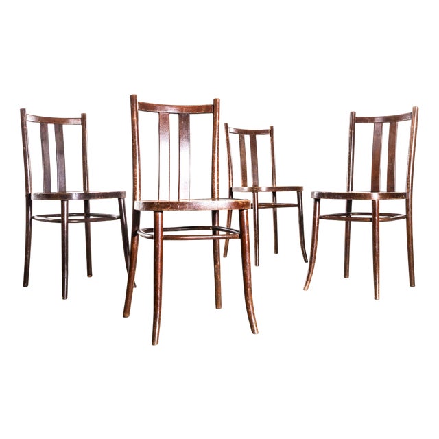 Vintage Dark Oak Refined Bentwood Dining Chairs, 1950s, Set of 4 For Sale
