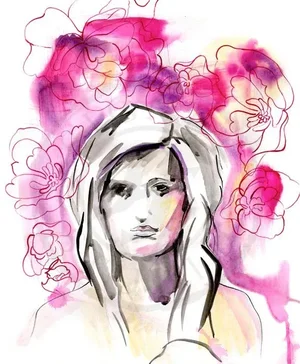 Kathleen Ney Fashion Flowers Portrait, Original Painting