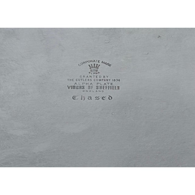 English Vintage Viners of Sheffield England Alpha Silver Plated Gallery Serving Tray For Sale - Image 3 of 9