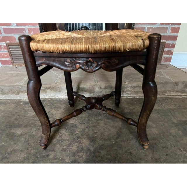 19th Century Pair of Antique French Provincial Style Oak Rush Seat Side Chairs For Sale In Washington DC - Image 6 of 10
