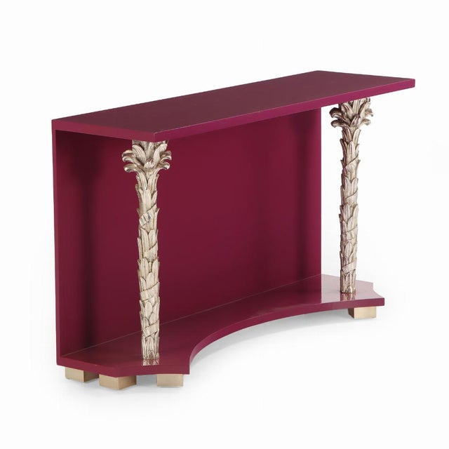 Art Deco A French Carved and Silver Giltwood Palm Console Table in the Manner of Serge Roche, C. 1980. For Sale - Image 3 of 6