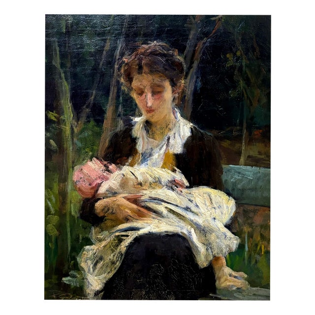 Francesco Galante, The Young Mother, Neapolitan School, Early 20th Century, Oil on Canvas For Sale