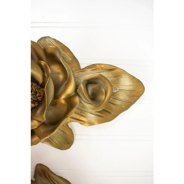 Pair of Vintage MCM Delicate Chalkware Plasterware Gold & White Spagetti Wall Flowers. Painted with a beautiful golden...