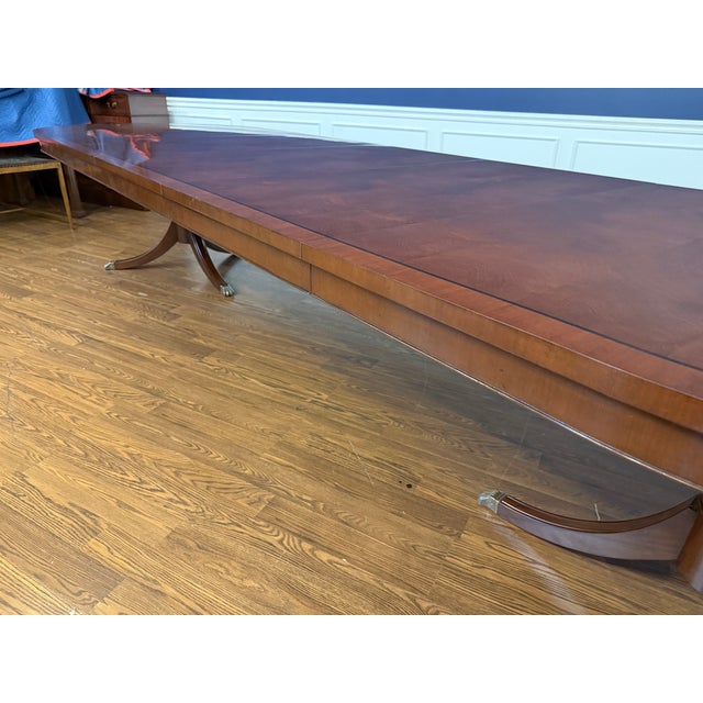 Traditional Oval Banded Mahogany Double Pedestal Dining Table by Leighton Hall - Showroom Sample For Sale - Image 11 of 12
