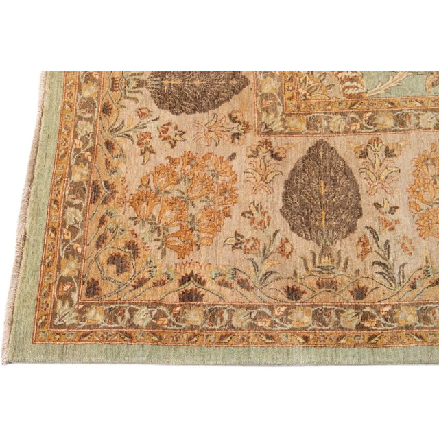 2010s Green Modern Tabriz Style Handmade Wool Rug With Floral Motif For Sale In New York - Image 6 of 8