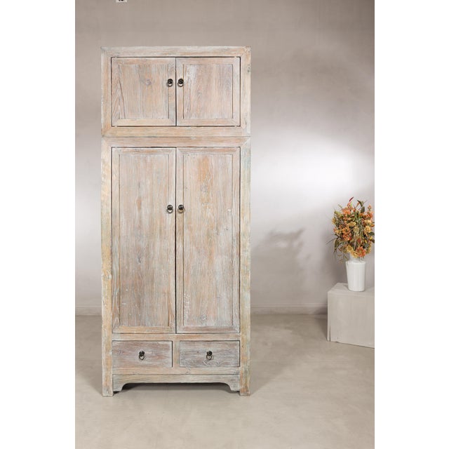 Vintage Chinese Whitewashed Elm Compound Cabinet, Mid-20th Century For Sale - Image 16 of 17
