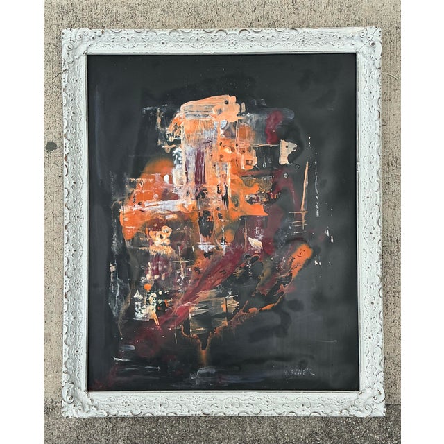 This compelling original oil on canvas by artist A. Avner is a masterful exploration of contemporary abstract...