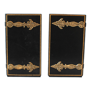 Vintage Black and Gold Leather Faux Book Bookends - A Pair