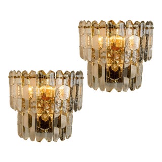 Xl Palazzo Wall Light Fixtures in Gilt Brass and Glass from Kalmar, Set of 2 For Sale