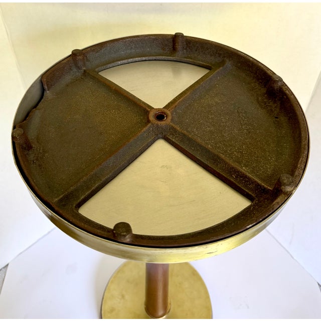 Mid-Century Modern Walnut, Brushed Gold & Cast Iron Smoking Stand Pedestal Table For Sale - Image 10 of 13