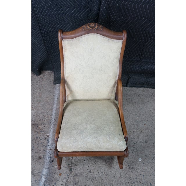 Late 19th Century Antique American Victorian Rose Carved Walnut Lincoln Rocking Chair Rocker For Sale - Image 5 of 18