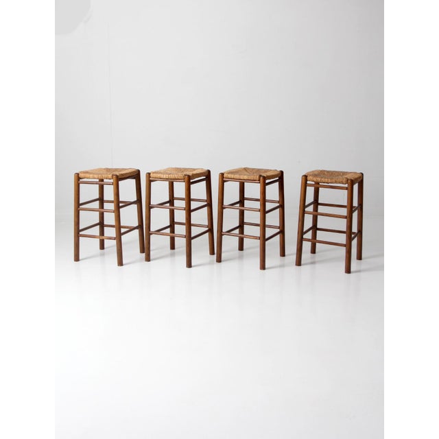 Mid-Century Rush Seat Stools Set of 4 For Sale - Image 4 of 18