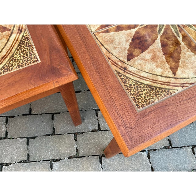 1960s Pair of Danish Modern Teak and Tile Side Tables For Sale - Image 5 of 7