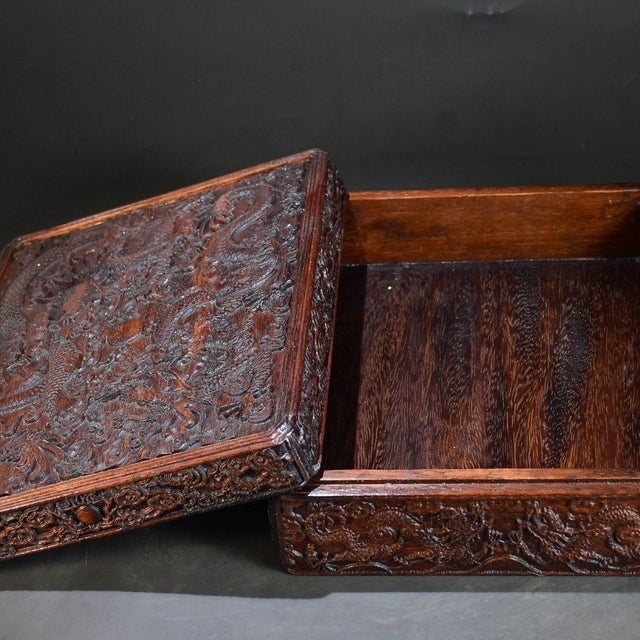 Late 20th Century Carved Hardwood Box With Double Dragon Motif and Sliding Lid For Sale - Image 10 of 10