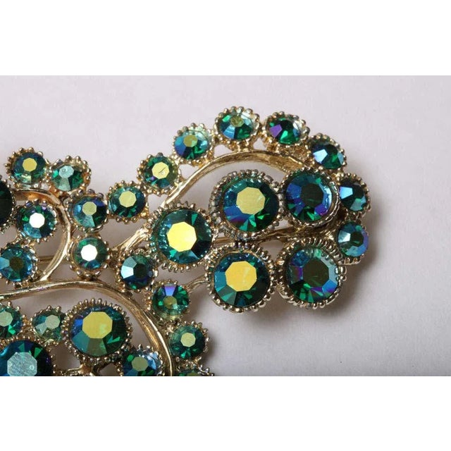 Modern Vintage Aurora Borealis Iridescent Blues, Greens Crystal Pin or Brooch For Sale - Image 3 of 5