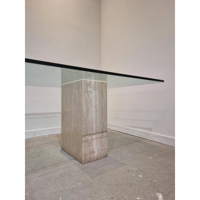 Beige Italian Dining Table in Travertine with Glass Top, 1970s For Sale - Image 8 of 11