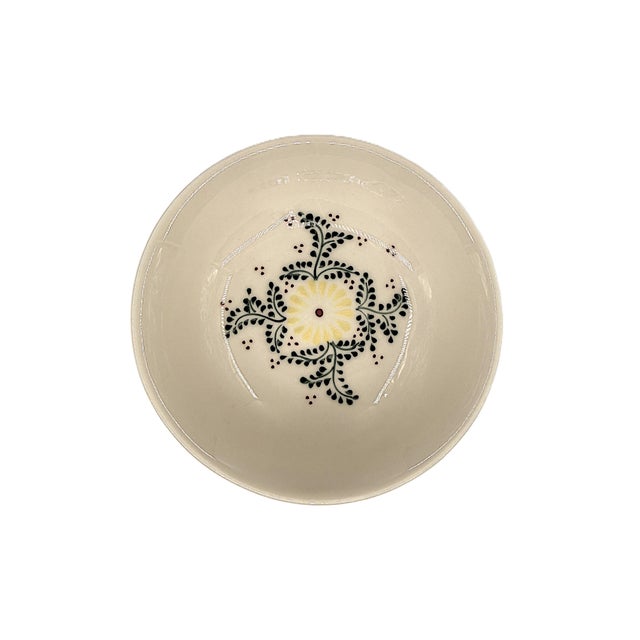 Contemporary Asian Modern Bat Trang Vietnam Multipurpose Ceramic Bowls Hand Painted in Yellow Floral Motif - Set of 6 For Sale - Image 3 of 8