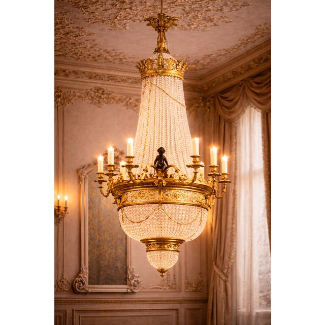 Bronze Vintage French Louis XVI Gold Bronze Crystal Chandelier For Sale - Image 8 of 16
