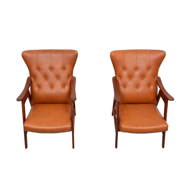 Teak and Faux Leather Lounge Chairs, Holland, 1960s, Set of 2 For Sale - Image 9 of 11