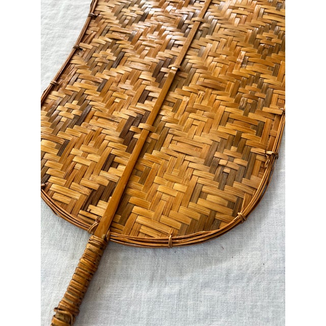 Mid 20th Century Handwoven Bamboo Fan and Market Tote For Sale - Image 5 of 10