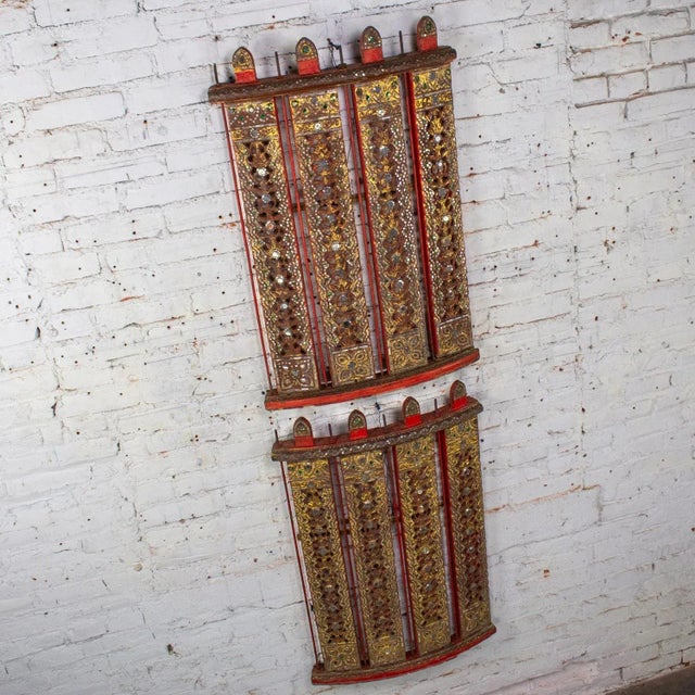 Late 19th to Early 21st Century Antique Burmese Carved Wall Hangings From an Orchestra Hsian Wain Drum a Pair For Sale - Image 16 of 18