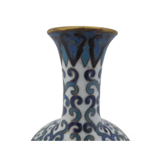 Royal Blue Chinese Cloisonne Turquoise & Cobalt Blue Enamel Flower Small Brass Vase For Sale - Image 8 of 10